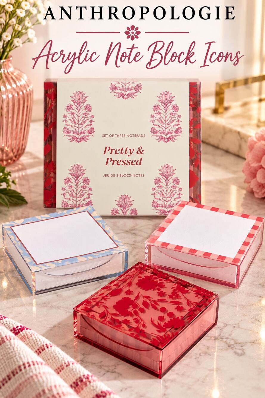 Anthropologie $38 Acrylic Note Block Icons NWT